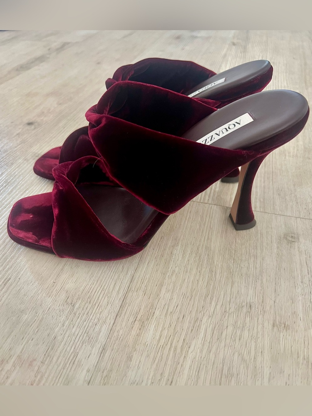 Aquazzura Twist 75 Velvet 2-Band Slide 3.7” Heels Merlot Size 41/11 Exc cond - Picture 4 of 13
